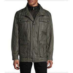 London Fog Men's Oxford Mockneck Utility Pockets Jacket In Green Size S $149